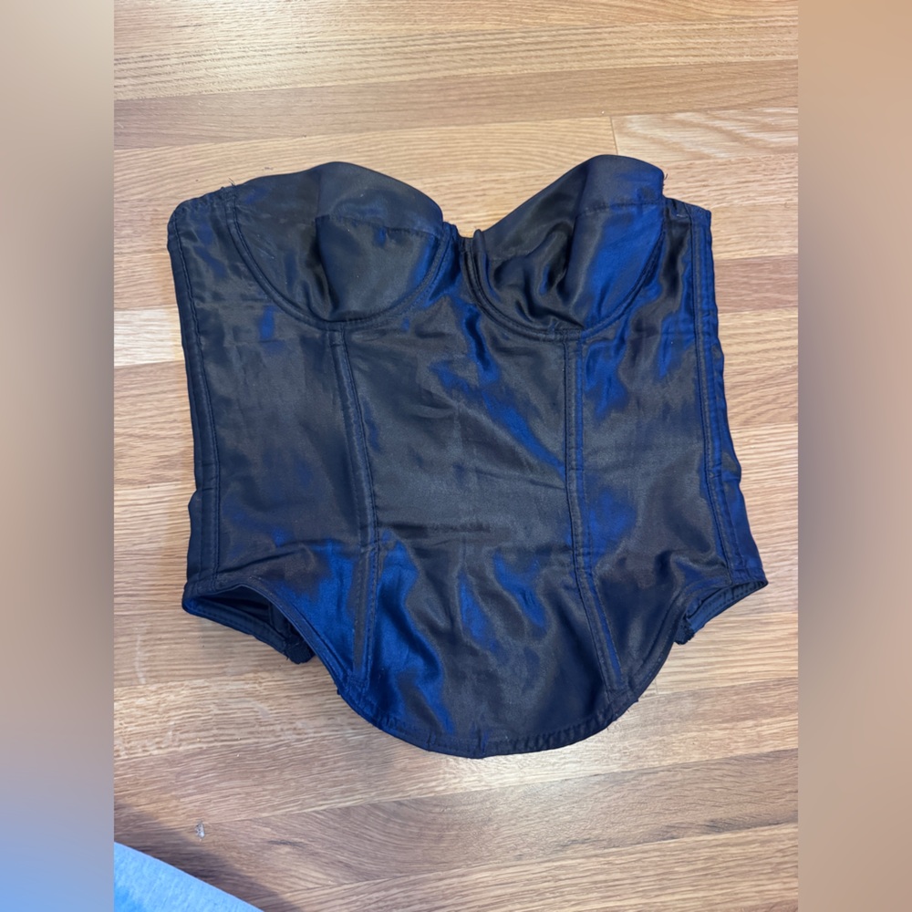 80s Vintage Black Satin Bustier Sz Sm - Picture 6 of 9